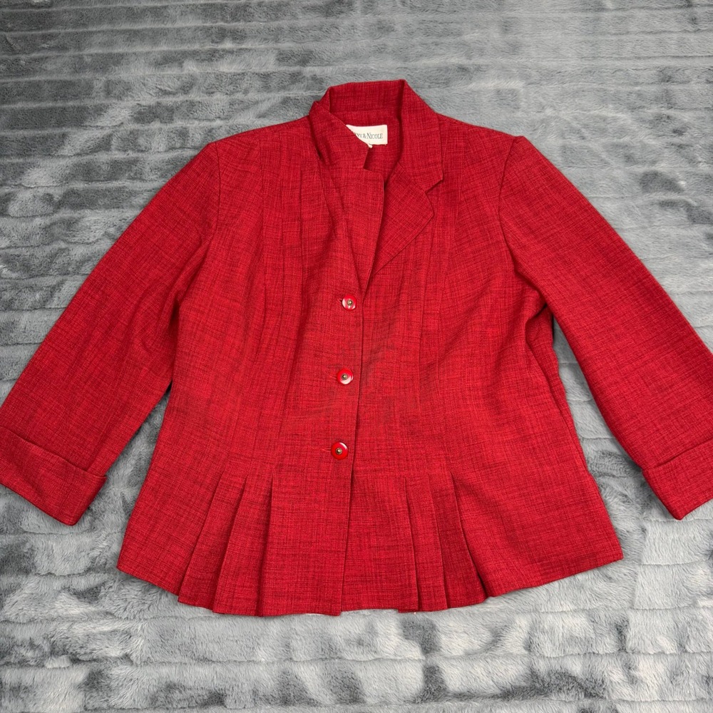 Danny & Nicole Red Pleated Hem Button Front Blazer Jacket Size 14 Womens